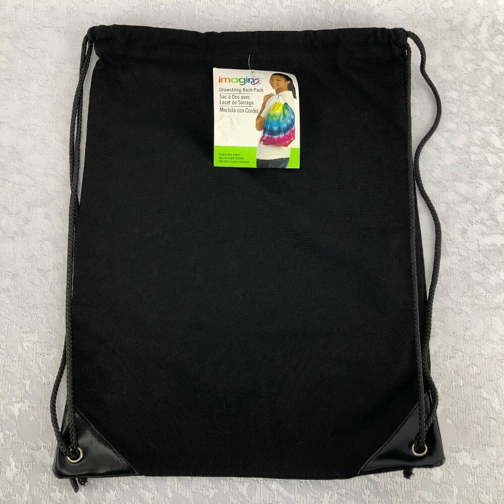 Imagin8 100% Cotton Black Drawstring Back Pack NWT